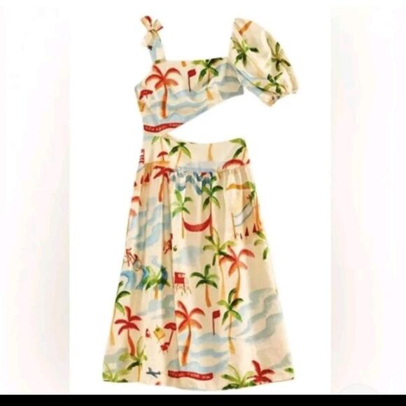 Farm Rio Copacabana linen blend Cutout midi dress size xlarge nwts - Picture 3 of 9